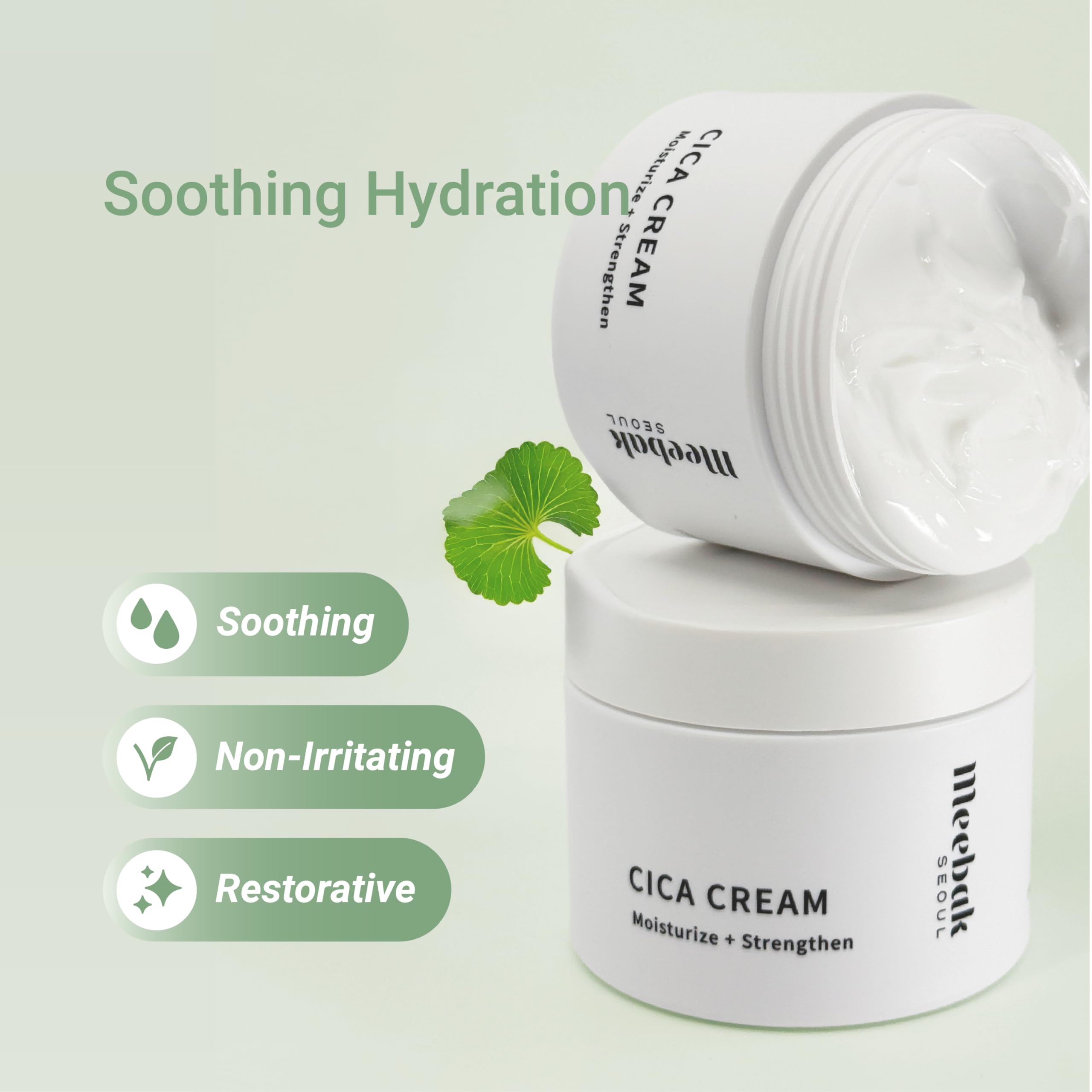 Meebak Cica Cream texture spread shows silky, non-greasy finish.