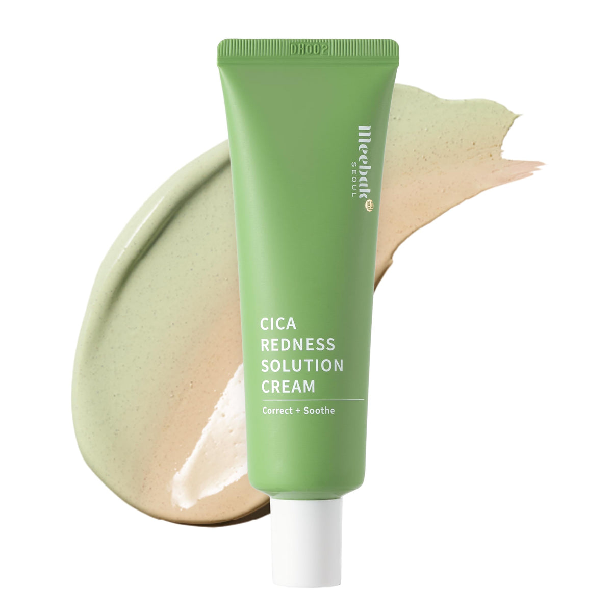Meebak Cica Redness Solution crema en botella, textura suave para piel sensible.