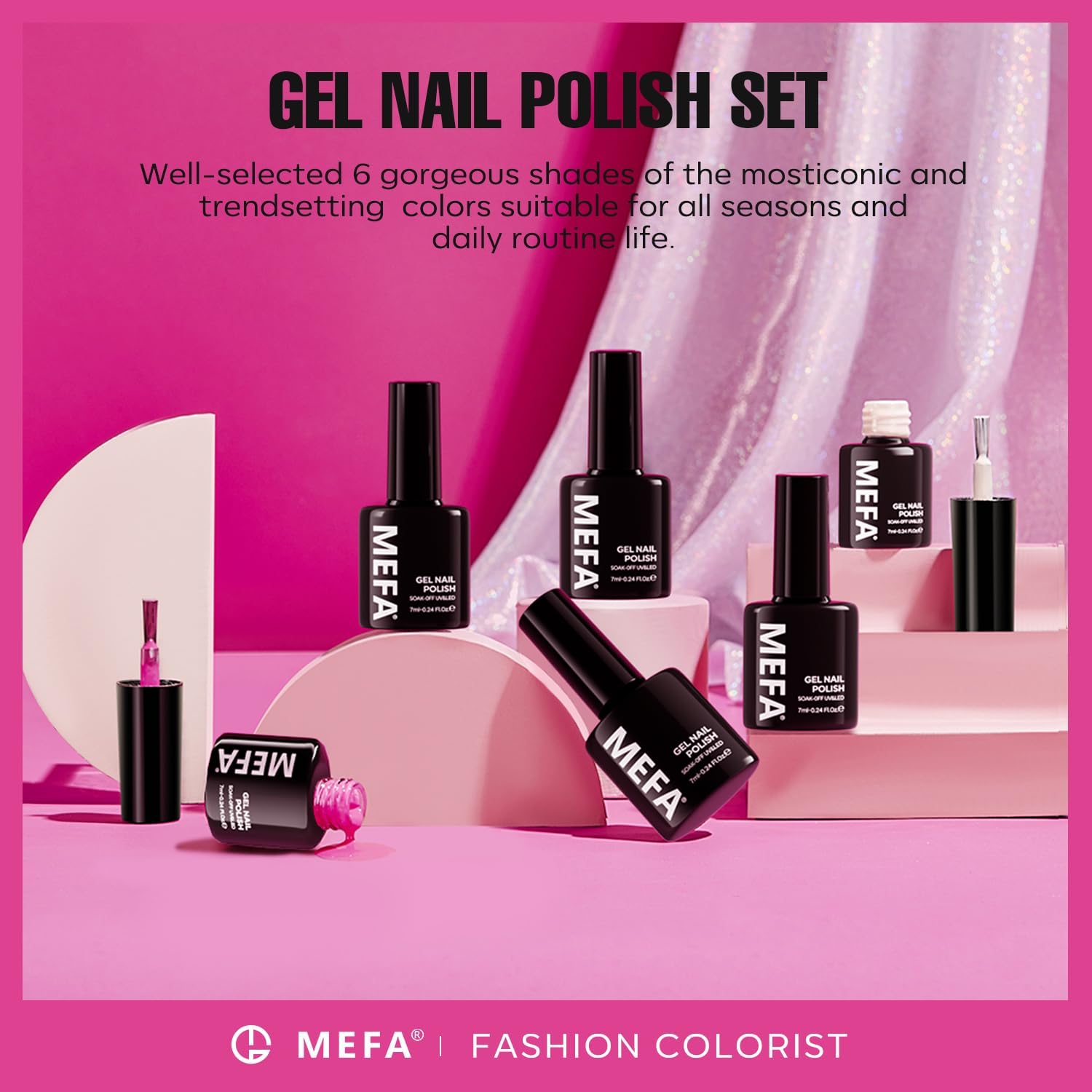 MEFA at-home manicure setup with tools and nails