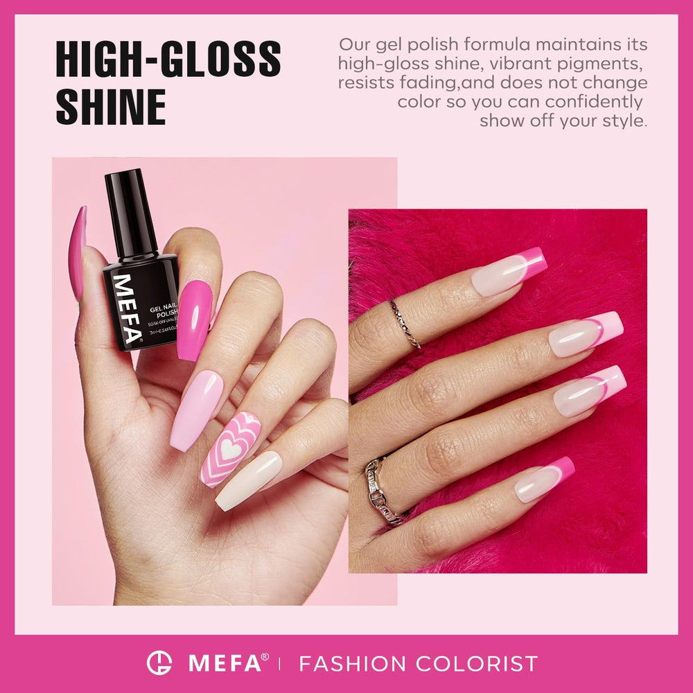 MEFA pink gel nail polish swatch previewing color payoff and shine