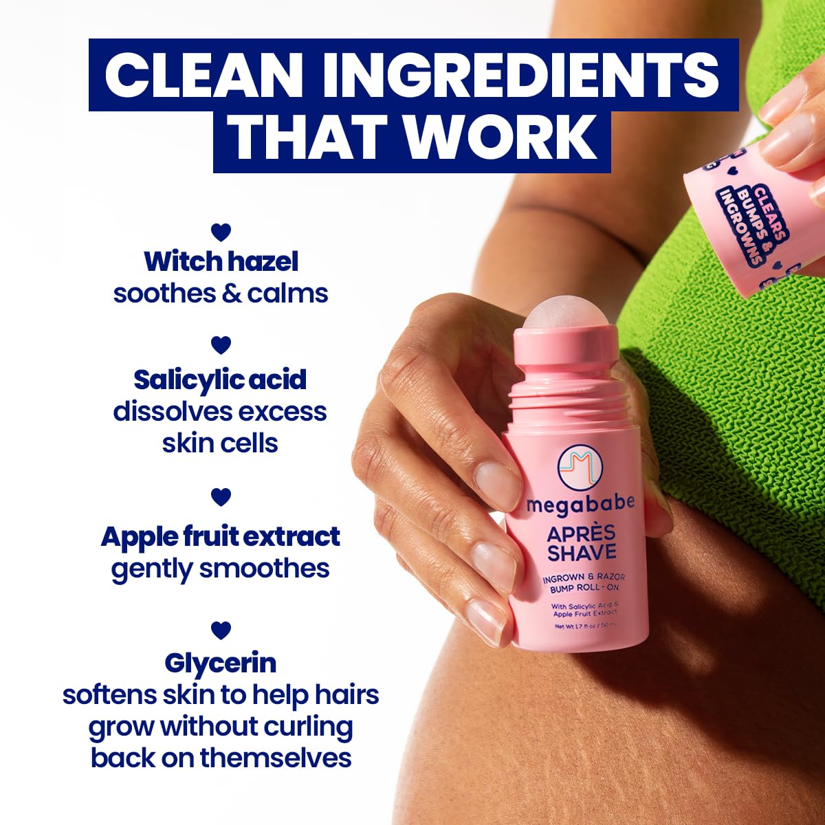 Megababe Après Shave with apple fruit extract for gentle skin smoothing