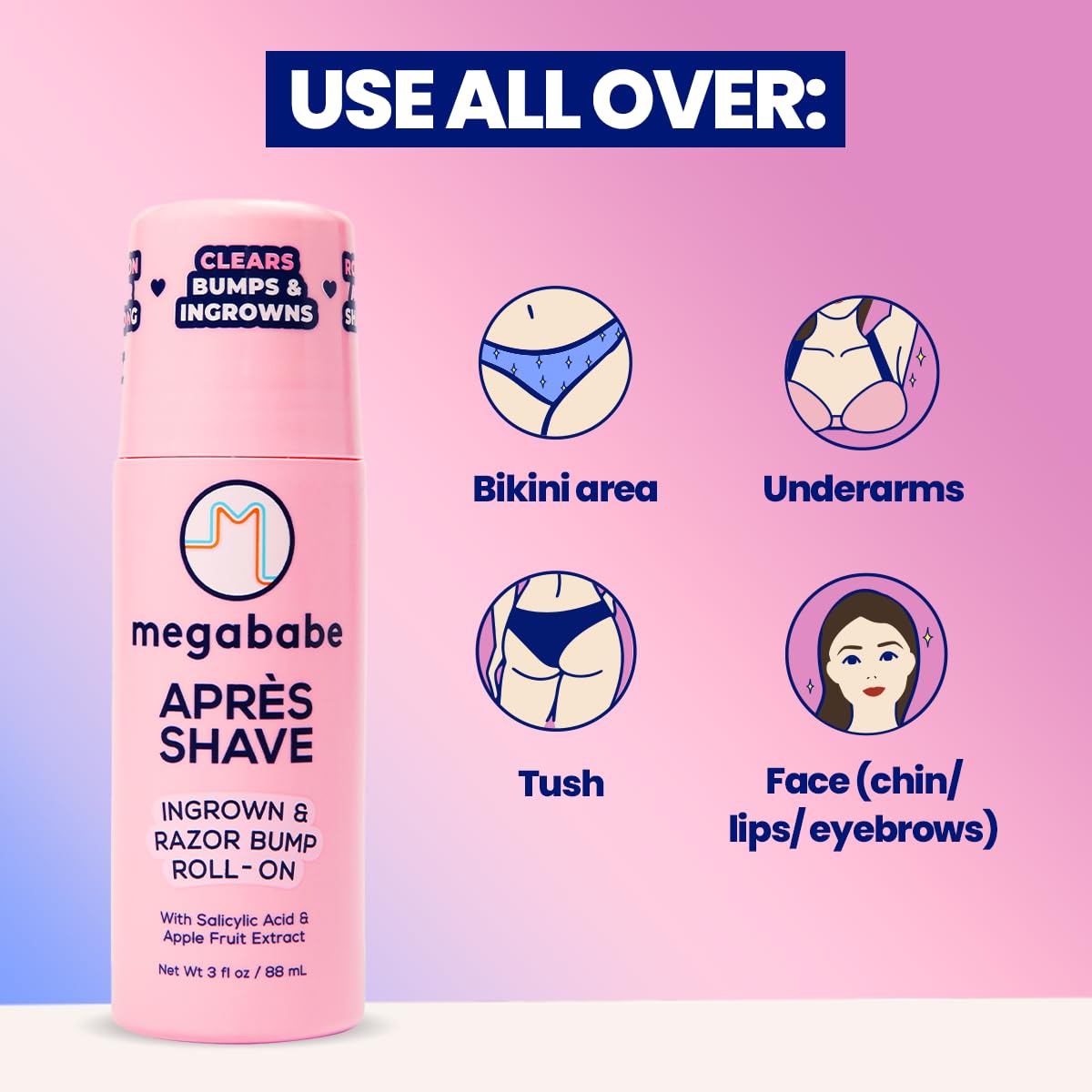 Megababe Après Shave uses apple extract to promote smoother skin.