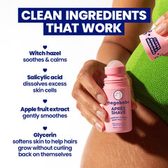 Megababe Après Shave with apple fruit extract for gentle skin smoothing