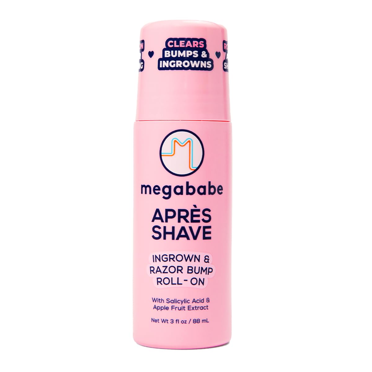 Megababe Après Shave bottle shown for post-shave care and ingrown hair prevention.