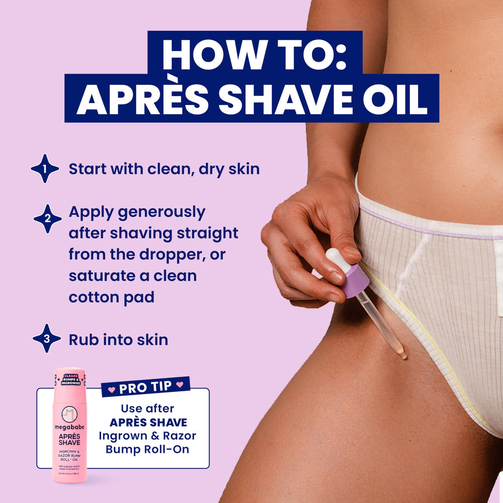 Megababe Après Shave Oil: aplicación directa en piernas y axilas para mayor comodidad.