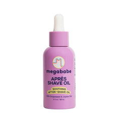 Megababe Après Shave Oil: botella con gotero para aplicar y calmar irritación tras el afeitado.