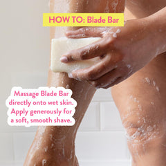 Megababe Blade Bar milky lather cushions razor glide without clogging.