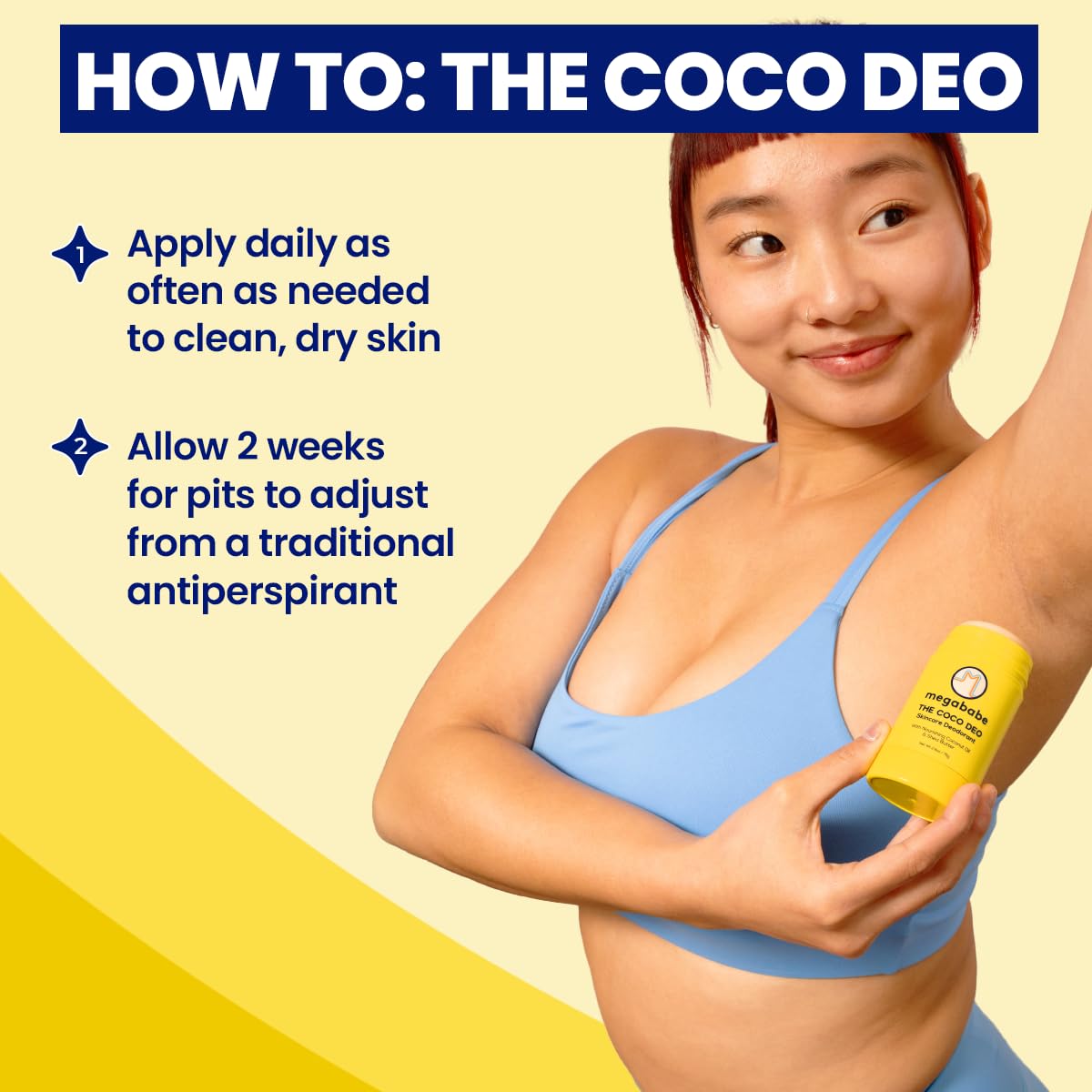 Barra sedosa de Megababe Coco Deo que se desliza sin esfuerzo.