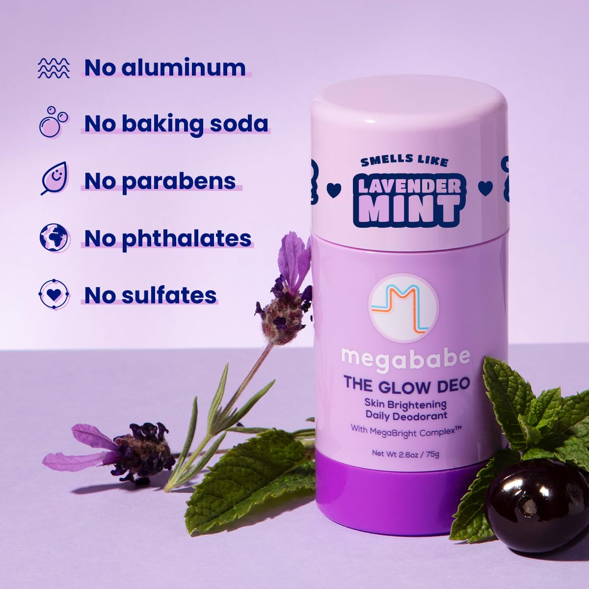 Embalaje sostenible y fórmula sin aluminio de Megababe Glow Deo.