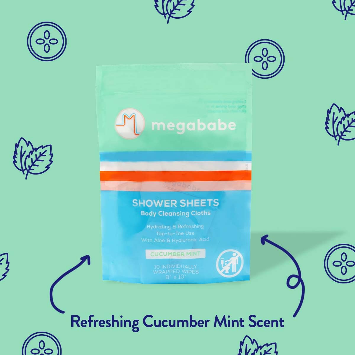 Megababe hojas de ducha con fragancia natural pepino menta para sensación fresca.