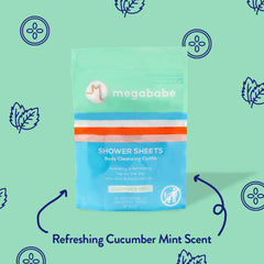 Megababe hojas de ducha con fragancia natural pepino menta para sensación fresca.