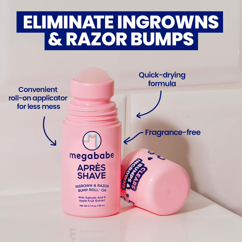 Megababe Mini Après Shave roller applying a mess-free coat on the skin
