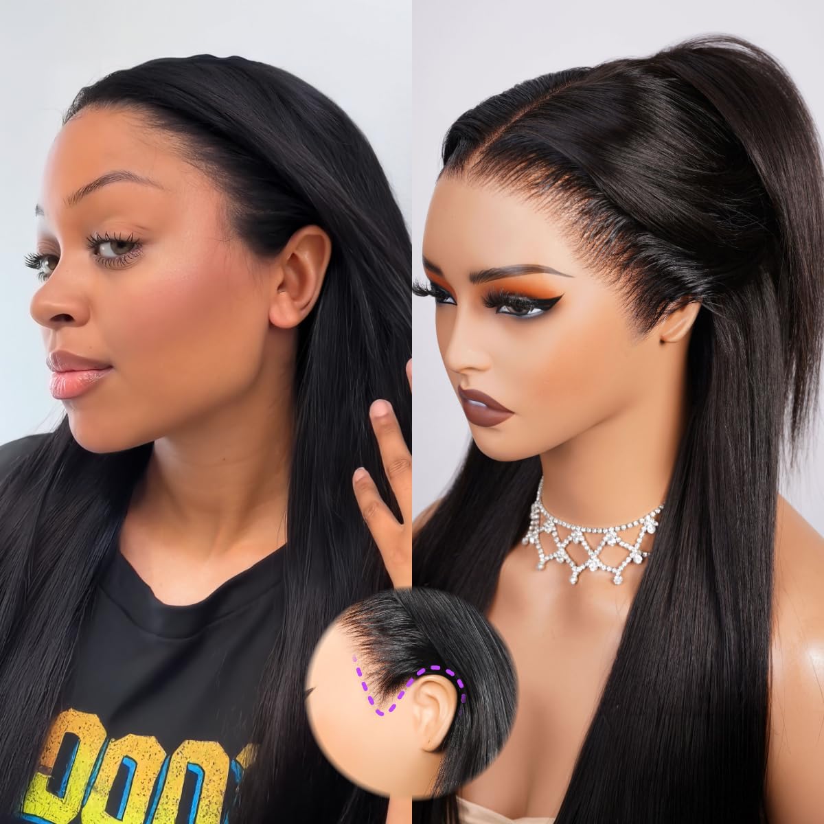 Megalook 13x6 HD lace front wig with natural look, glue-free.