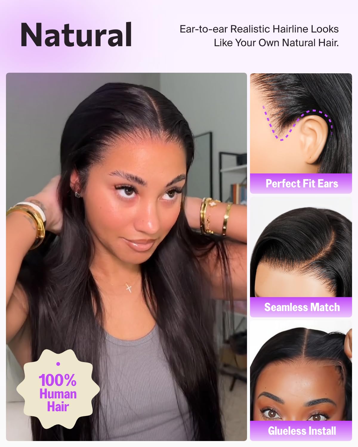 Megalook pre-plucked hairline with HD lace for seamless start.