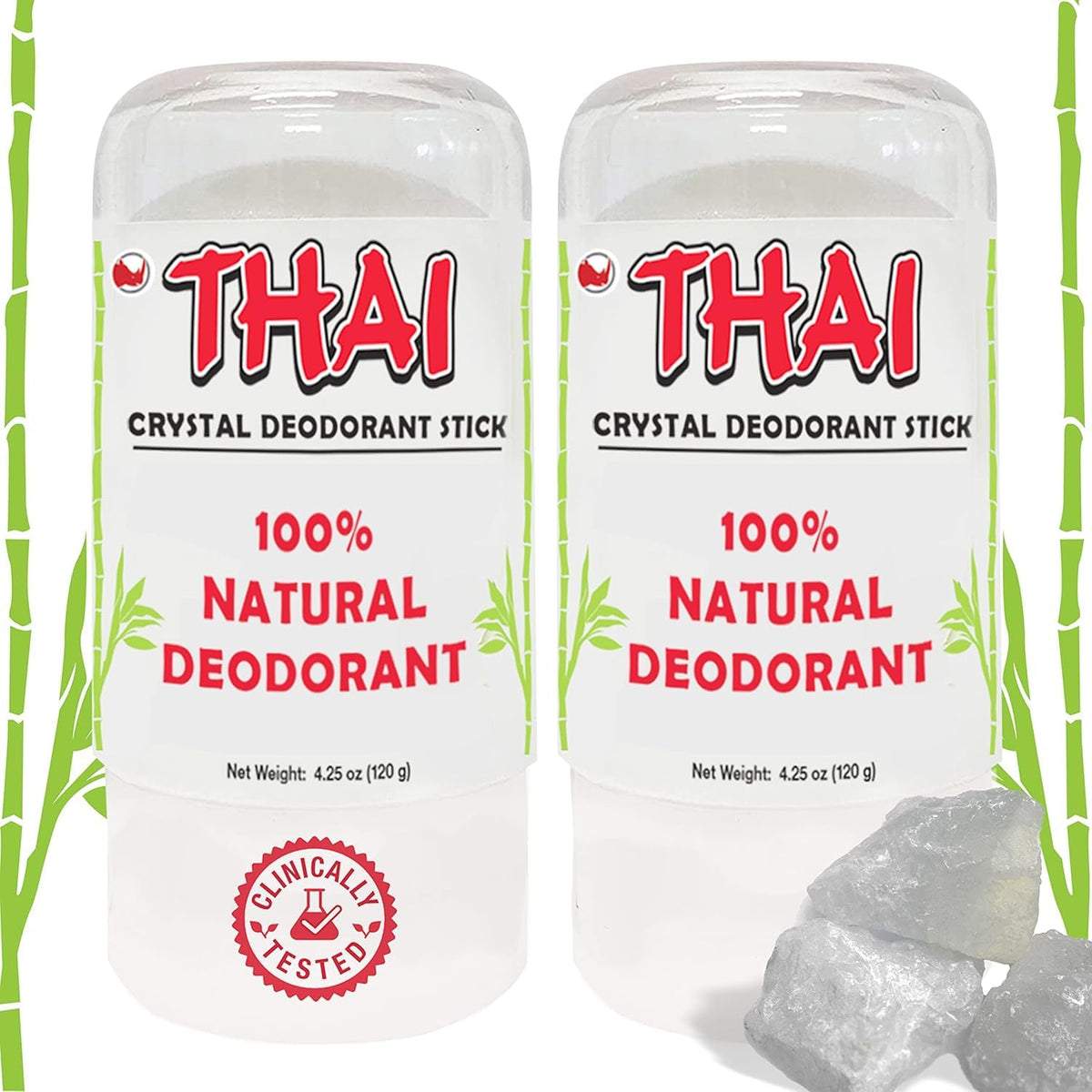MegaRhino Thai piedra desodorante 2-pack vista frontal, protección natural diaria.
