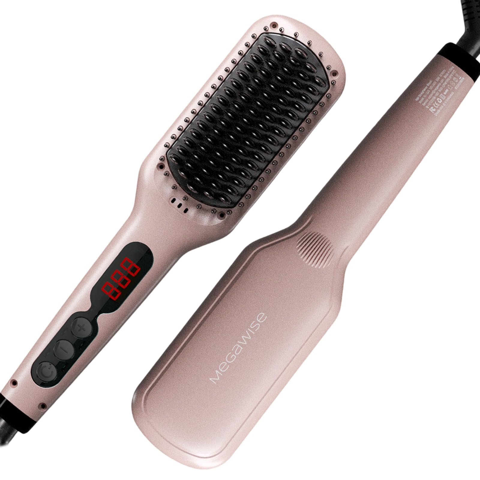 MEGAWISE Pro Ceramic Ionic Hair Straightener Brush close-up showing sleek home styling design.