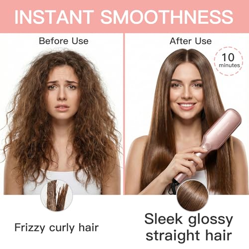 MEGAWISE Pro Ceramic Ionic Hair Straightener Brush frizz control and shine enhancement.