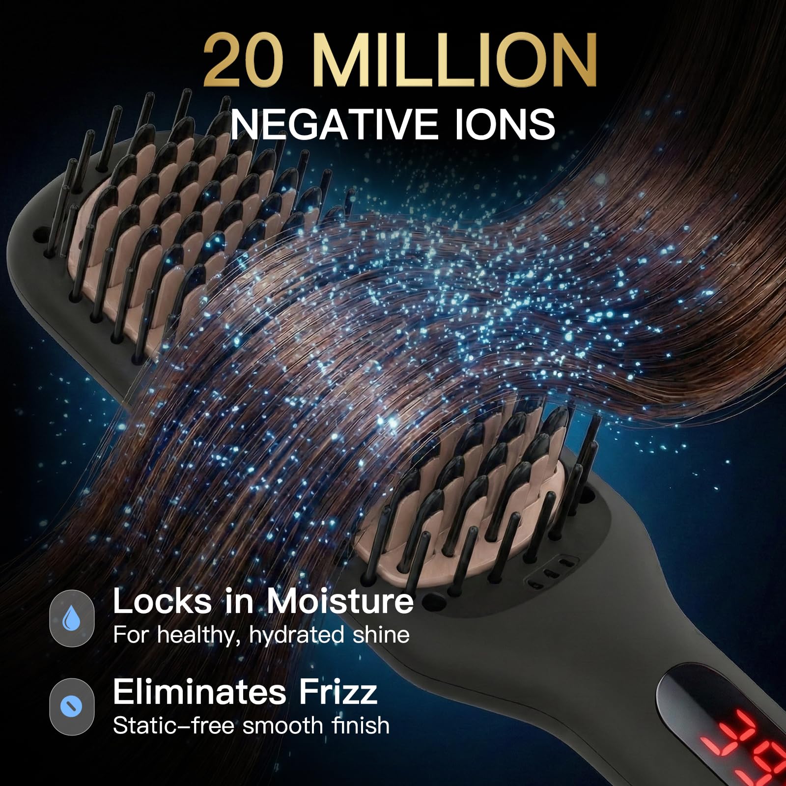 MEGAWISE Pro ceramic ionic hair straightener brush on dry hair demonstrates rapid, efficient styling.