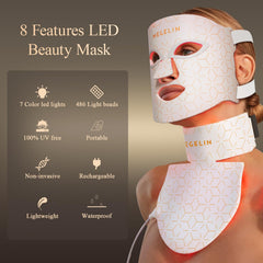 MEGELIN LED face-neck mask closeup highlighting dense 288-LED face panel for full coverage.