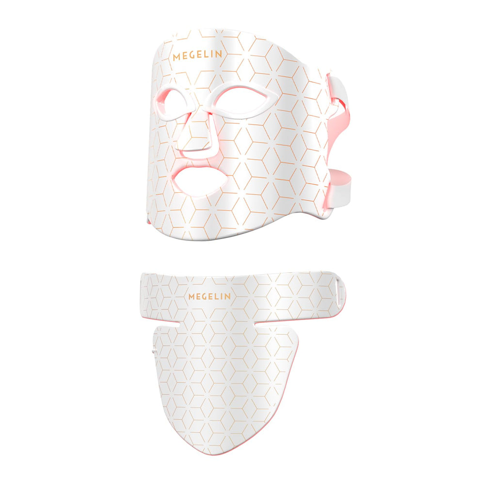 MEGELIN LED face-neck mask worn for at-home light therapy sessions.