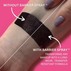 Aplicación en el rostro con Mehron Barrier Spray para fijación precisa.