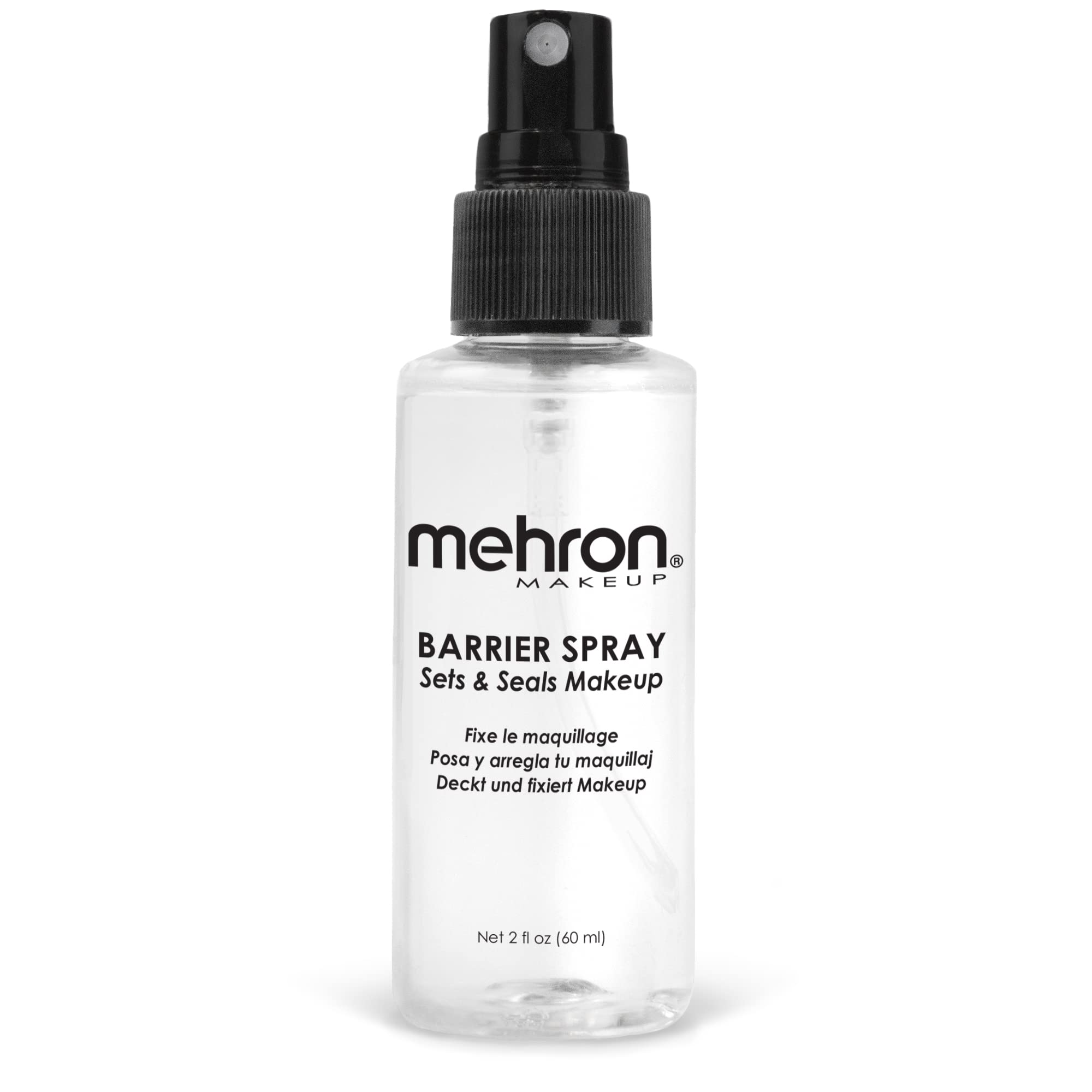 Frasco Mehron Barrier Spray de 60 ml para fijar maquillaje profesional.