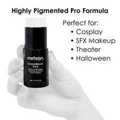 CreamBlend Stick Mehron facilita aplicación suave en rostro para acabado uniforme.