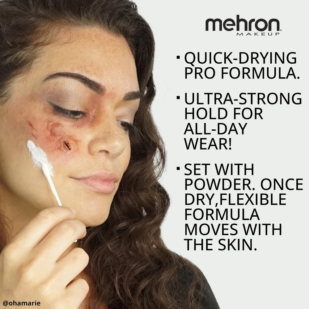 Mehron Liquid Latex, look zombi con algodón para textura decadente.