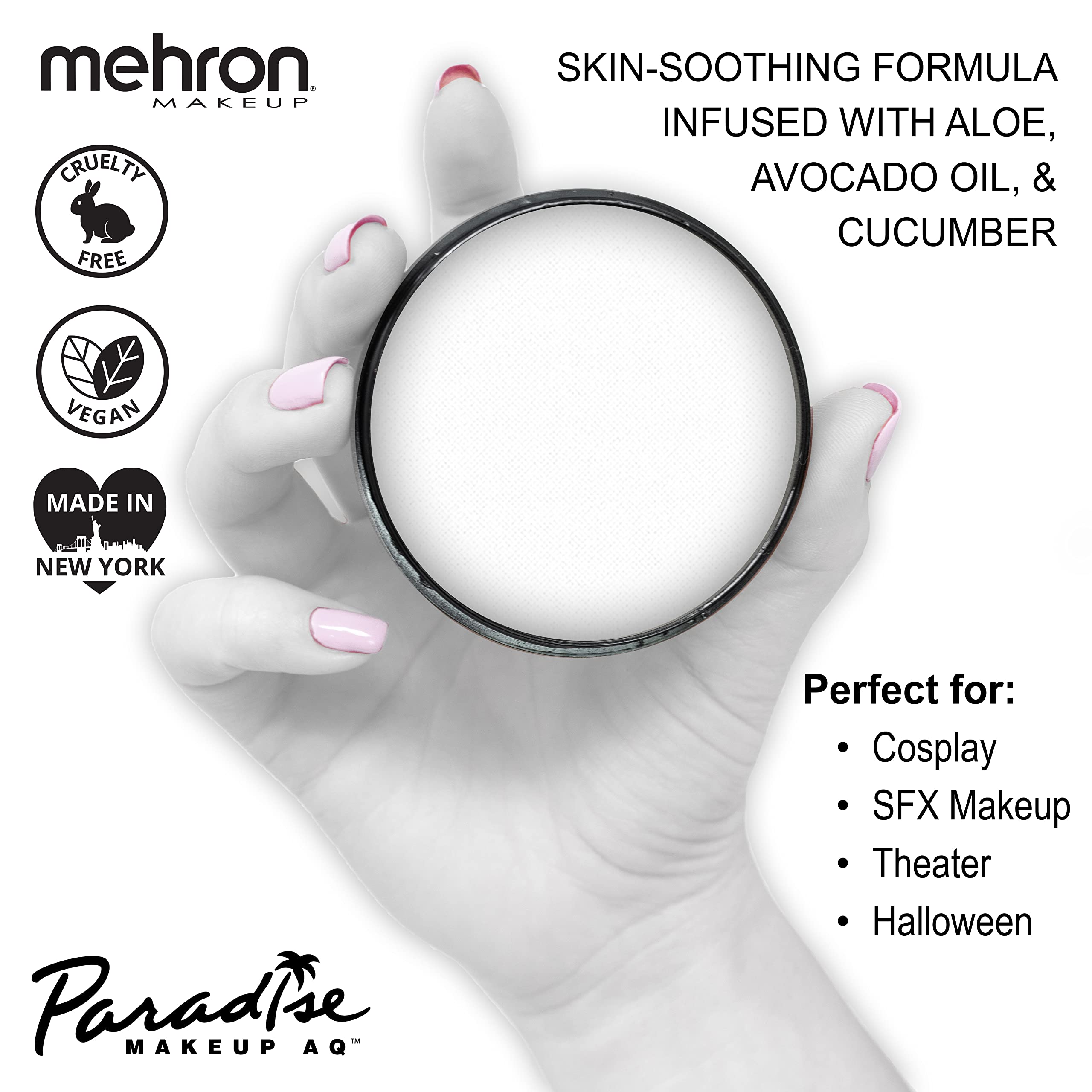 Mehron Paradise Makeup AQ Blanco: pintura para cuerpo, ideal para disfraz y estilos duraderos.