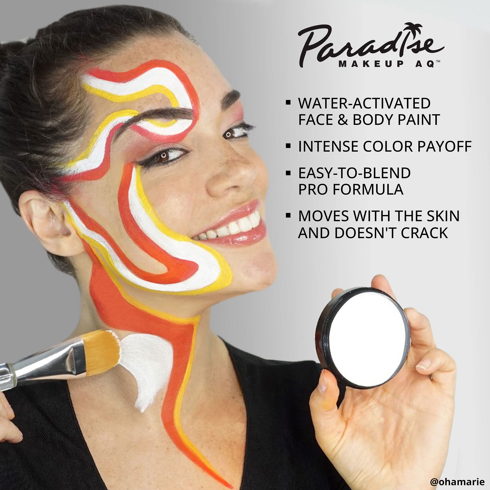 Mehron Paradise Makeup AQ Blanco: textura mate para resultados limpios y de larga duración.
