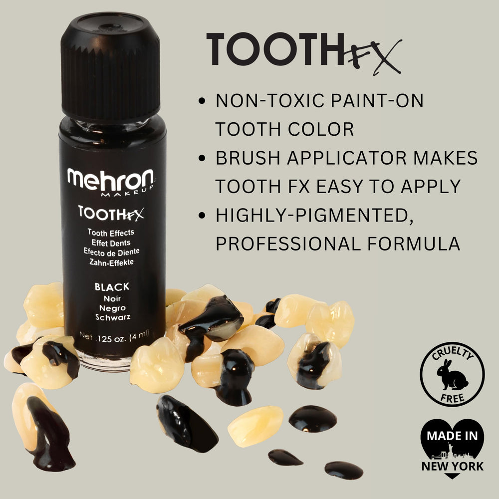 Detalle de dientes carcomidos con Tooth FX Negro para efectos realistas.
