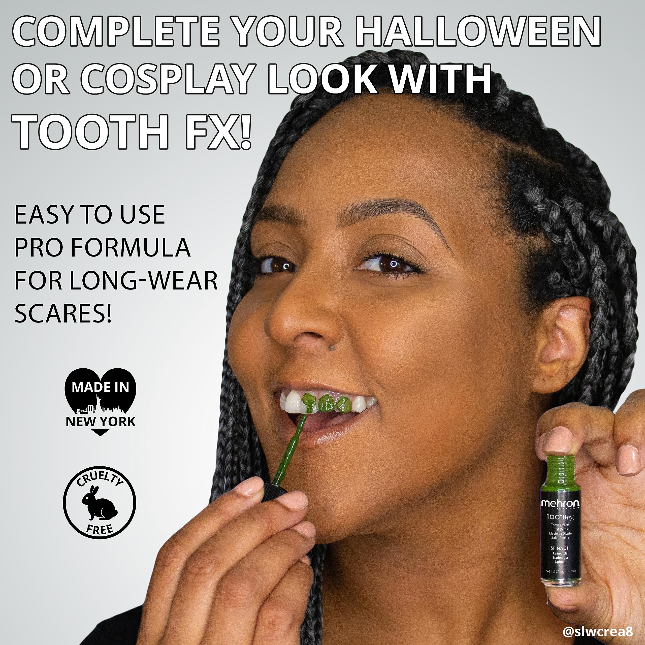 Transformación de cosplay con Tooth FX Negro para personajes oscuros.