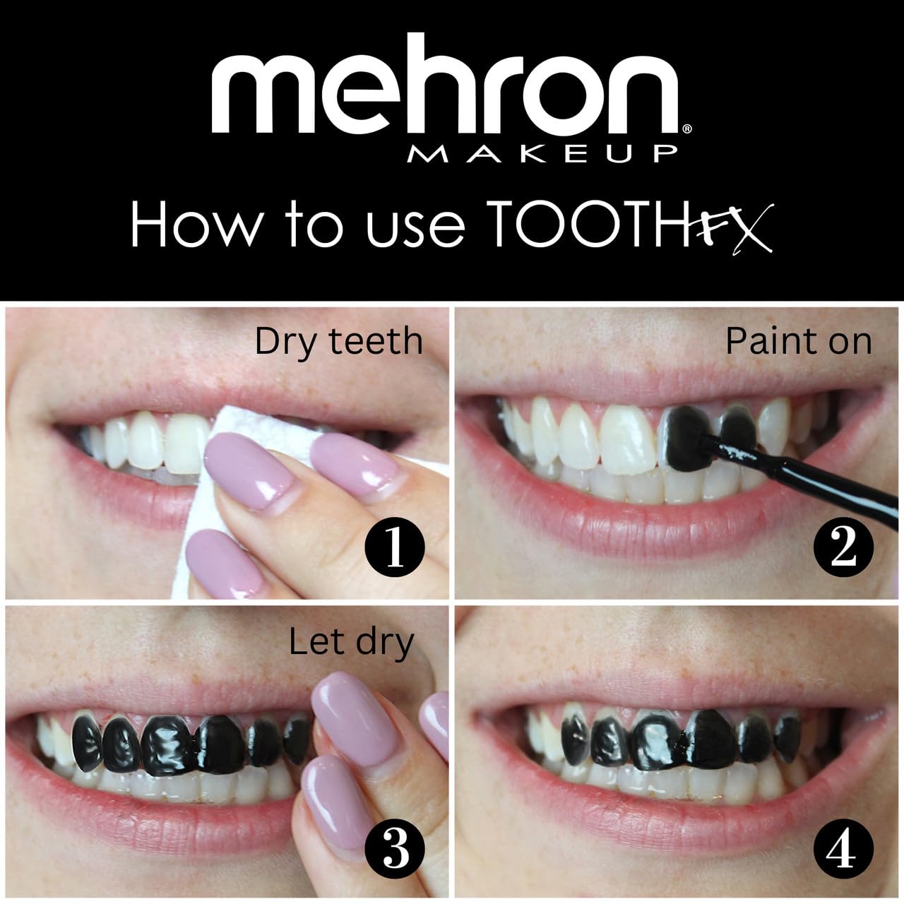 Maquillaje dental para teatro con Tooth FX Negro, efecto intenso.