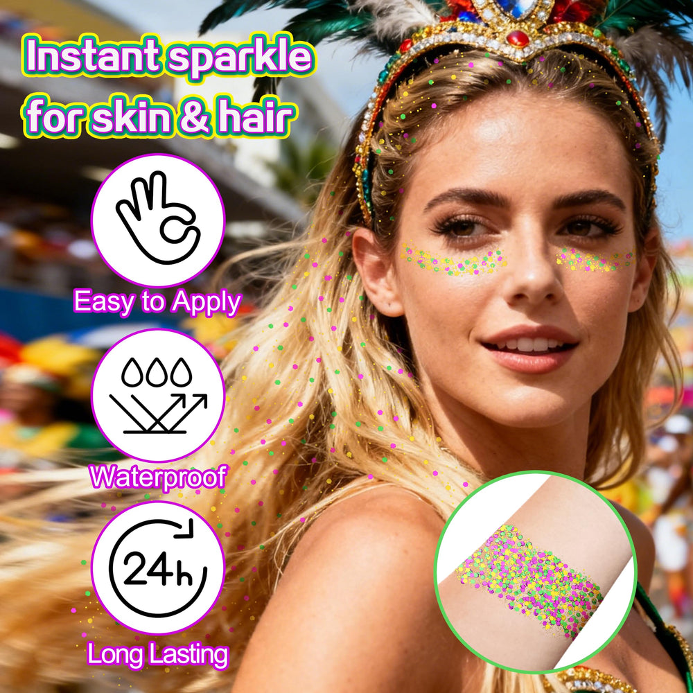 MEICOLY barra brillo Mardi Gras para ojos, maquillaje rápido y llamativo.
