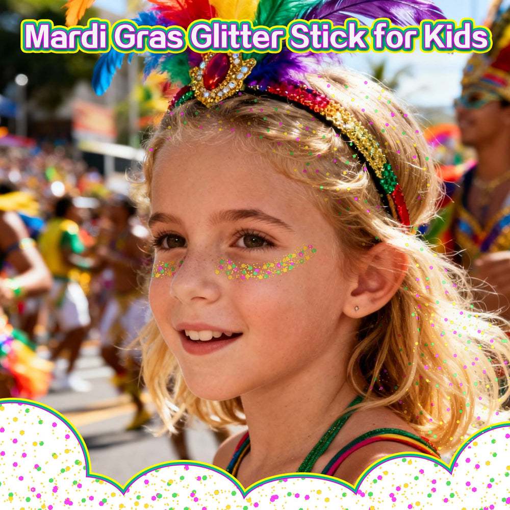 MEICOLY barra brillo Mardi Gras para rostro, adherencia suave y fácil de quitar.