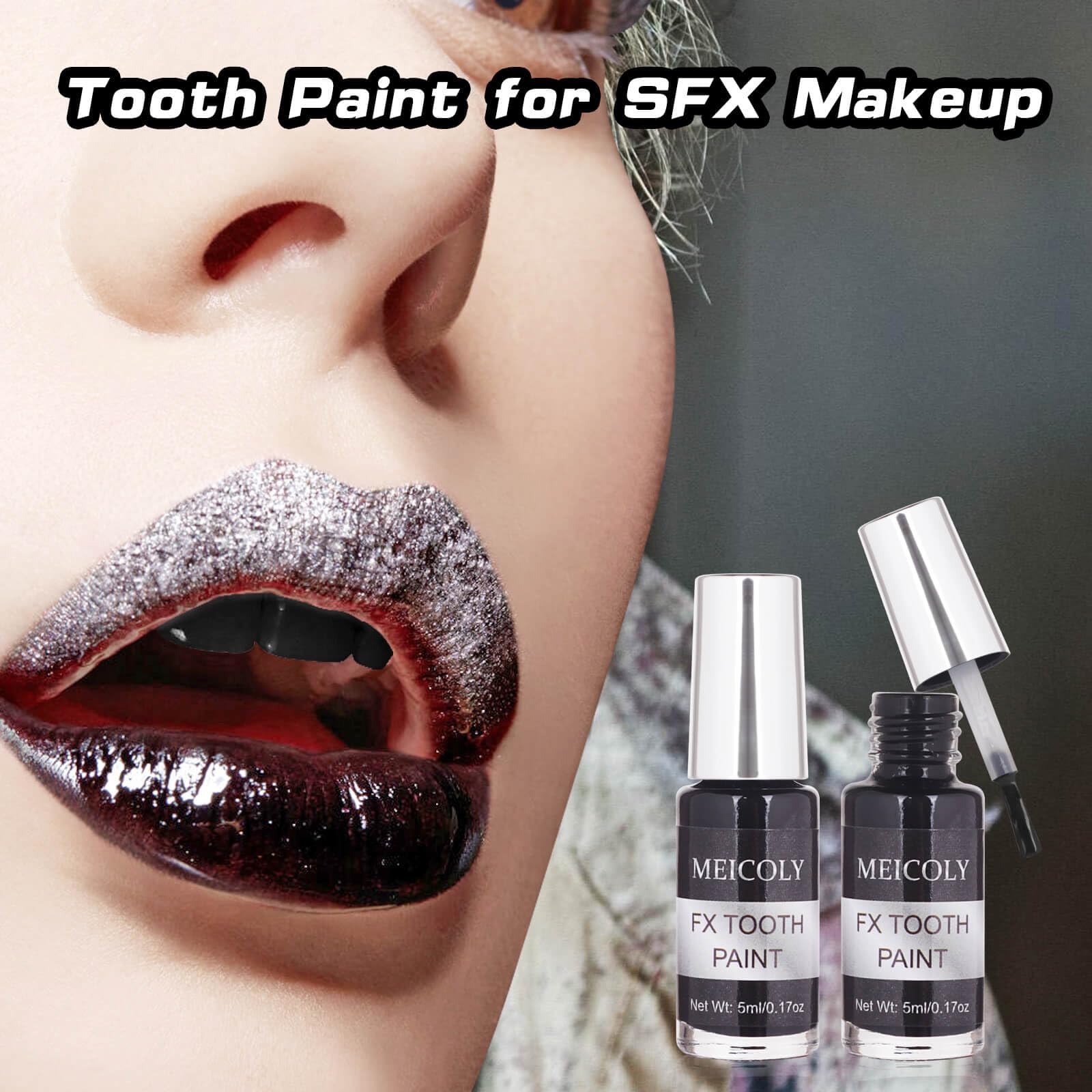 MEICOLY black teeth makeup detail for a dramatic look in performances