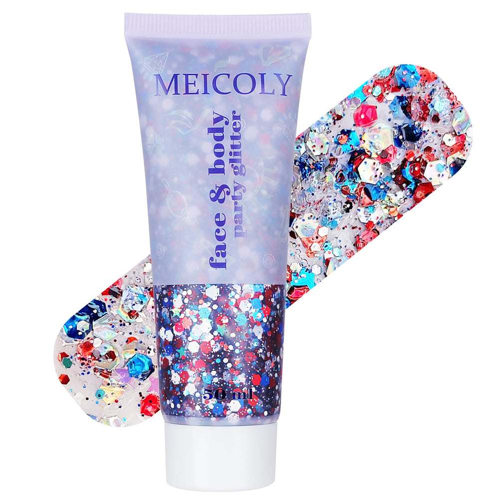 MEICOLY brillo corporal patriótico para un look vibrante en piel y cuerpo