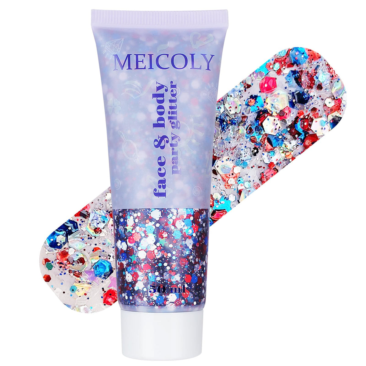MEICOLY brillo corporal patriótico para un look vibrante en piel y cuerpo