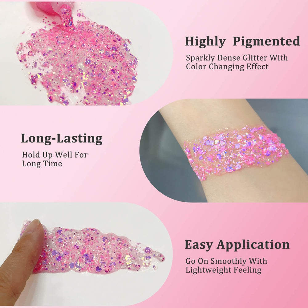 MEICOLY Chameleon Glitter en gel denso, color cambia con ángulo para looks creativos.
