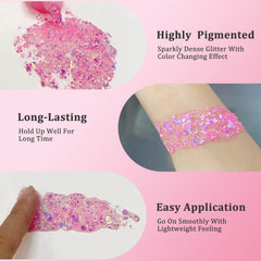 MEICOLY Chameleon Glitter en gel denso, color cambia con ángulo para looks creativos.