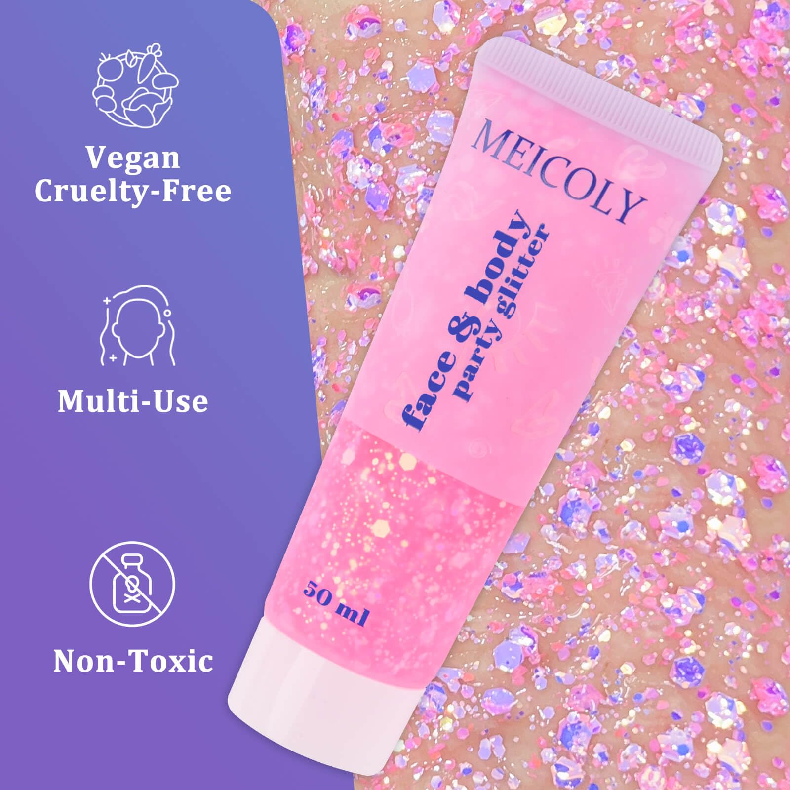 MEICOLY Chameleon Glitter apto para rostro, cuerpo y cabello durante presentaciones o fiestas.