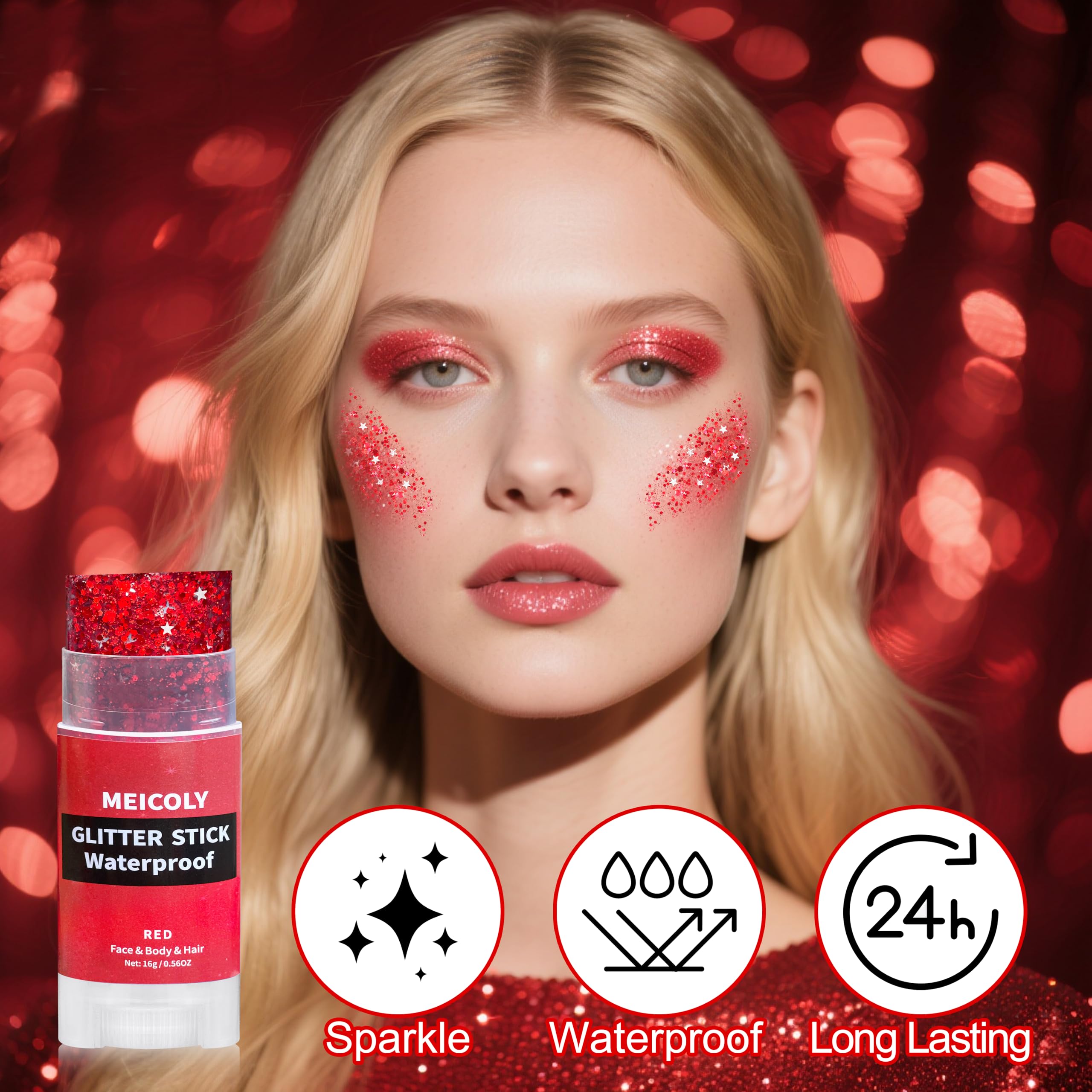 MEICOLY festival glitter stick is waterproof for long-lasting wear.