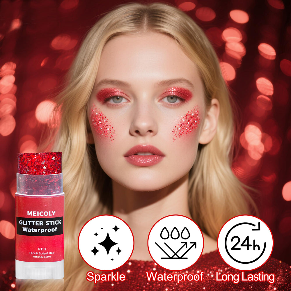 MEICOLY festival glitter stick is waterproof for long-lasting wear.