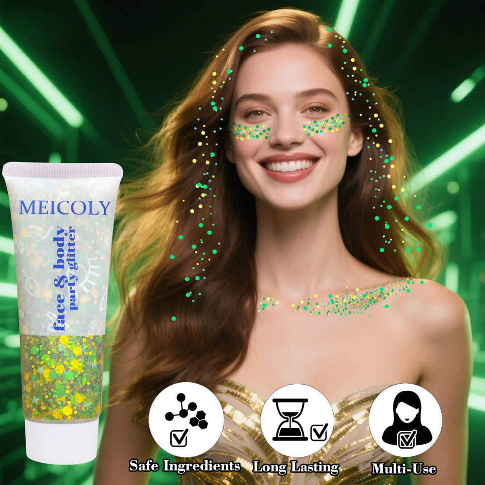 MEICOLY glitter dorado y verde para fiesta