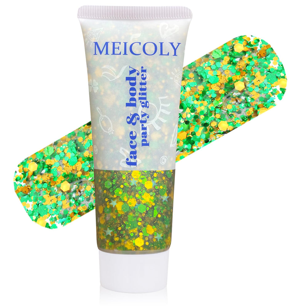 MEICOLY glitter dorado y verde en rostro para brillos festivos