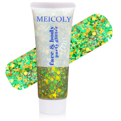MEICOLY glitter dorado y verde en rostro para brillos festivos