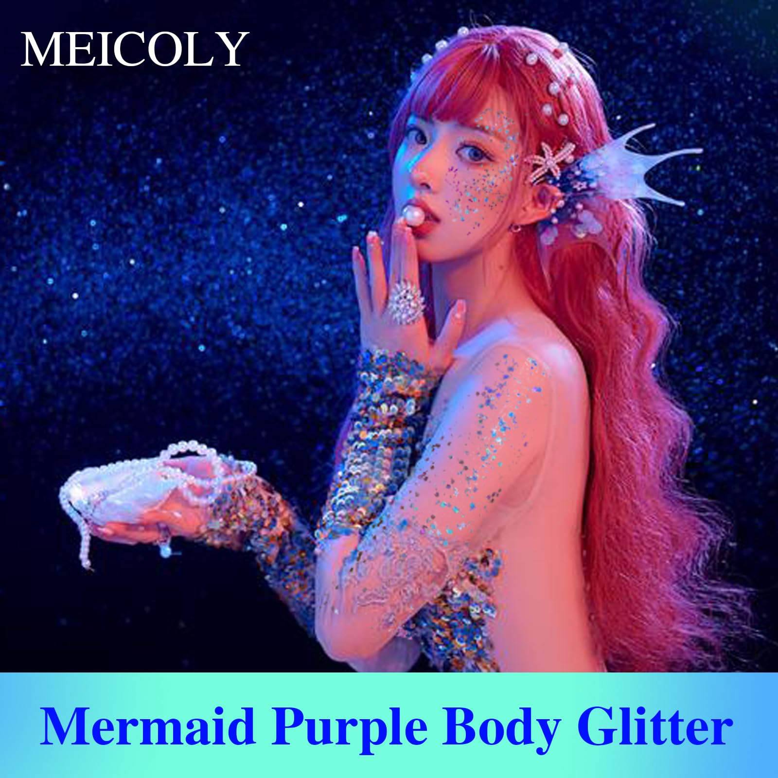 MEICOLY glitter holografico sirena: efecto cambiante para ojos y rostro en fiestas
