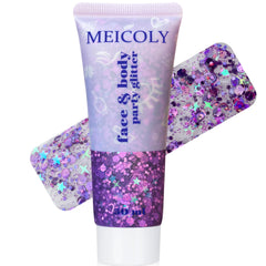 Meicoly Glitter Púrpura: aplicación fácil para un brillo deslumbrante sin desorden.