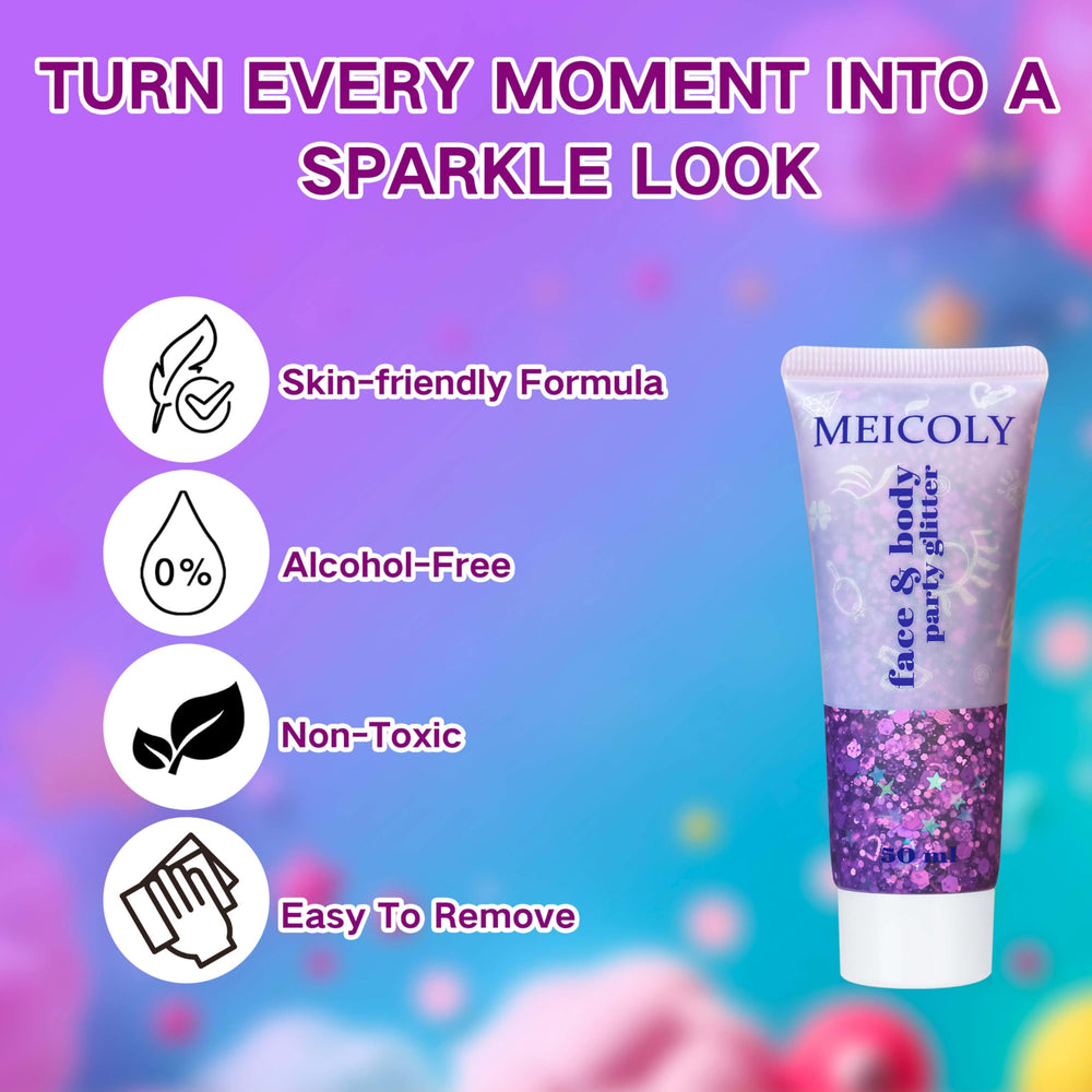 Meicoly Glitter Púrpura se retira con agua sin residuo.