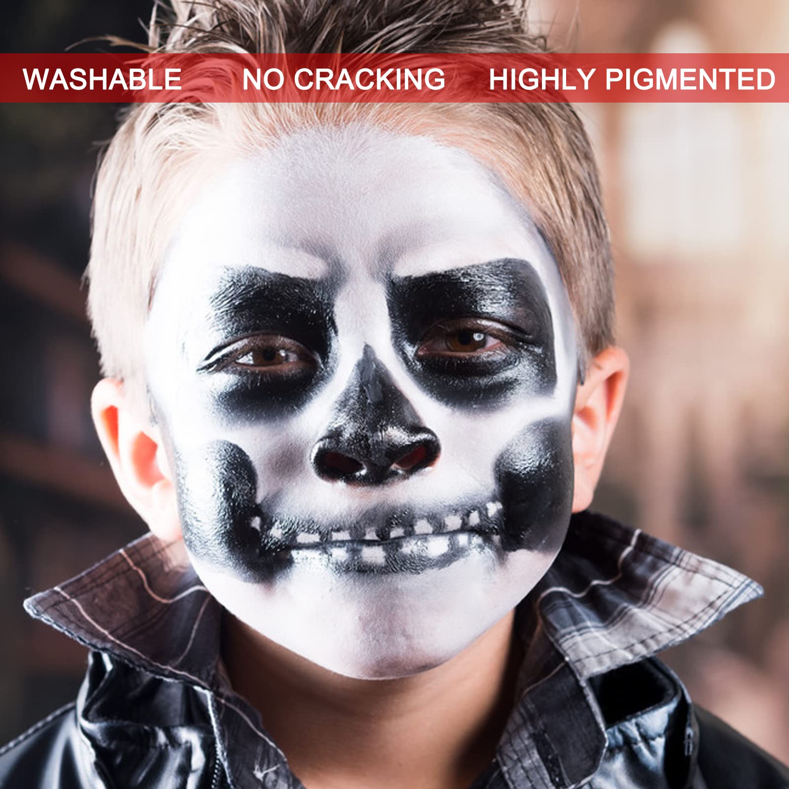 Meicoly pintura blanca para Halloween y cosplay, ideal para disfraces creativos.